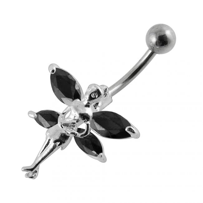 925 Sterling Silver Double Winged Angel Non-Moving Belly Ring - Monster Piercing