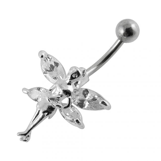 925 Sterling Silver Double Winged Angel Non-Moving Belly Ring - Monster Piercing