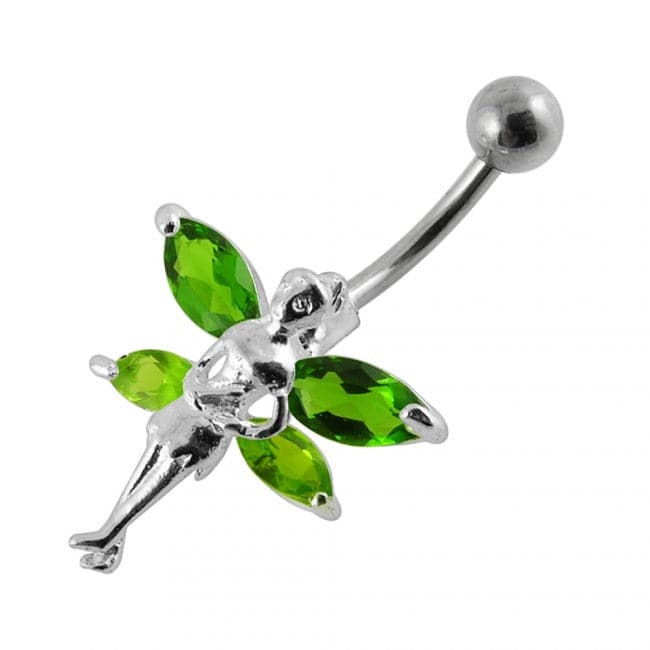 925 Sterling Silver Double Winged Angel Non-Moving Belly Ring - Monster Piercing