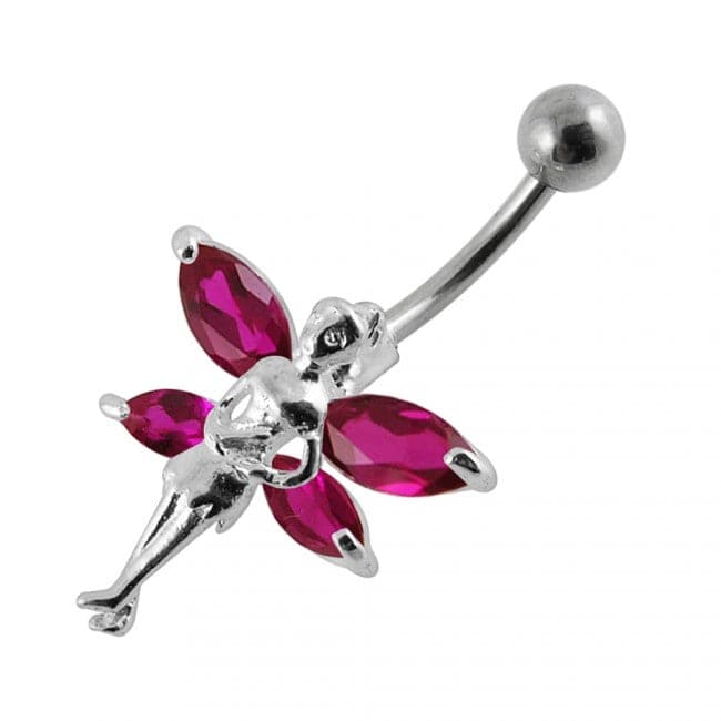 925 Sterling Silver Double Winged Angel Non-Moving Belly Ring - Monster Piercing
