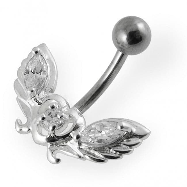 Jewelled wings with Heart Non-Moving Belly Ring - Monster Piercing