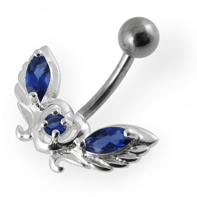 Jewelled wings with Heart Non-Moving Belly Ring - Monster Piercing