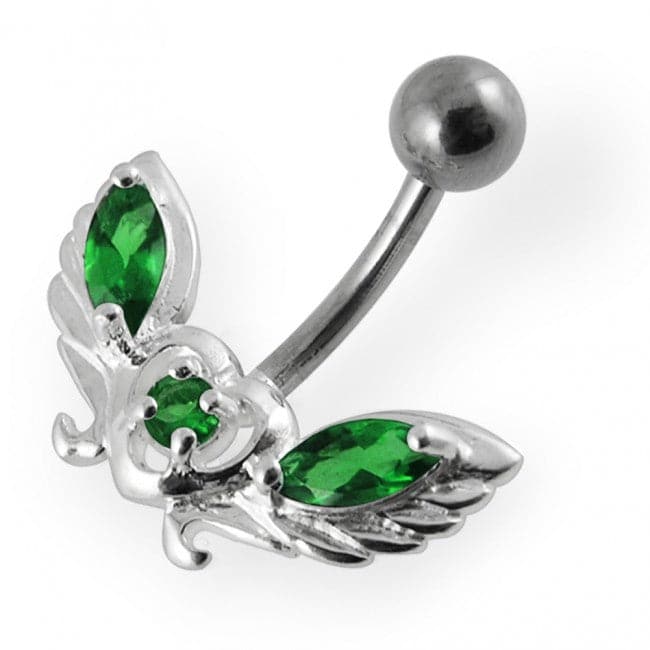 Jewelled wings with Heart Non-Moving Belly Ring - Monster Piercing