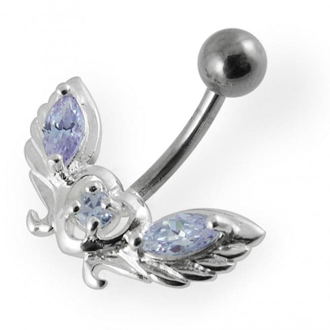 Jewelled wings with Heart Non-Moving Belly Ring - Monster Piercing