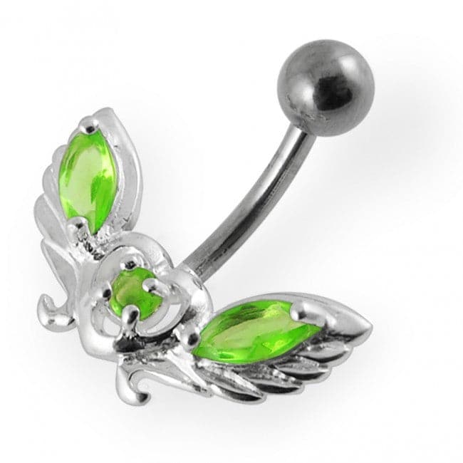 Jewelled wings with Heart Non-Moving Belly Ring - Monster Piercing