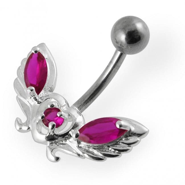 Jewelled wings with Heart Non-Moving Belly Ring - Monster Piercing
