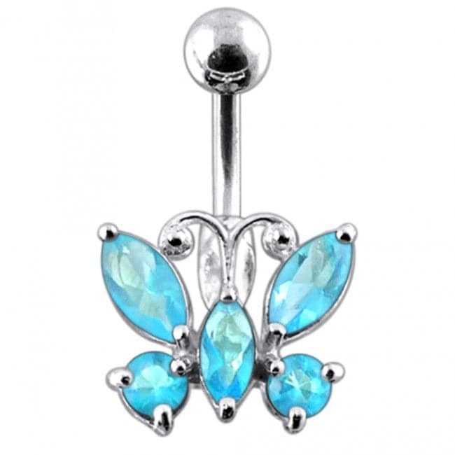 Jewelled Butterfly Non-Moving Belly Ring - Monster Piercing