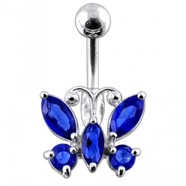 Jewelled Butterfly Non-Moving Belly Ring - Monster Piercing