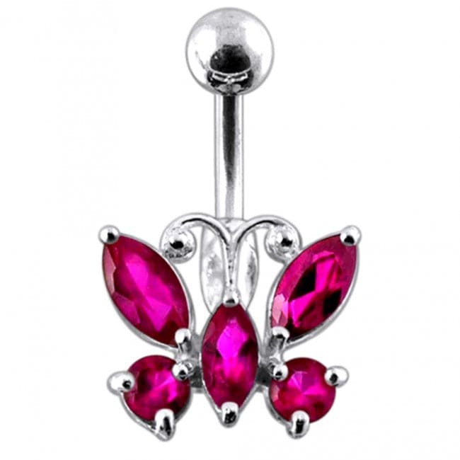 Jewelled Butterfly Non-Moving Belly Ring - Monster Piercing