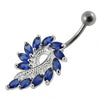 925 Sterling Silver Imaginary Jewelled Flower Non-Moving Belly Ring
