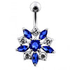 925 Sterling Silver Jewelled Flower Non-Moving SS Banana Bar Belly Ring