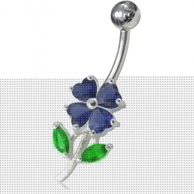 925 Sterling Silver Jewelled Flower Leaf Non-Moving Belly Ring - Monster Piercing
