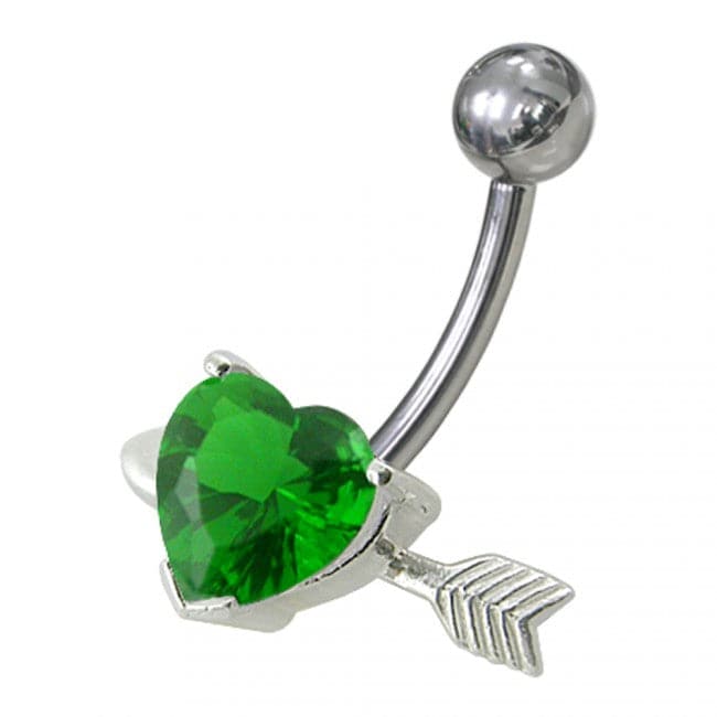925 Sterling Silver Fancy Heart with Arrow Jewelled Non-Moving Belly Ring - Monster Piercing
