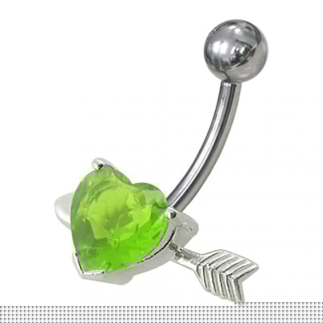 925 Sterling Silver Fancy Heart with Arrow Jewelled Non-Moving Belly Ring - Monster Piercing