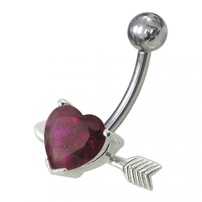 925 Sterling Silver Fancy Heart with Arrow Jewelled Non-Moving Belly Ring - Monster Piercing