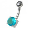 925 Sterling Silver Fancy CZ Jewelled Non-Moving Curved Bar Belly Ring