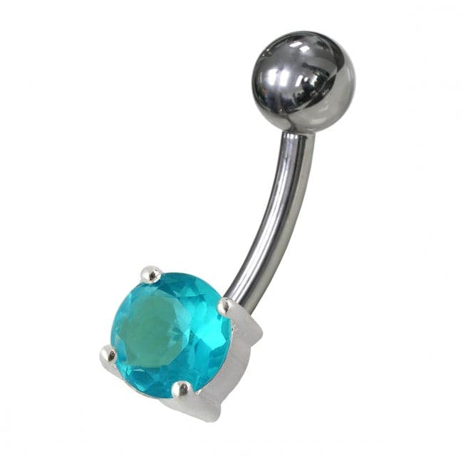 Fancy Blue Jewelled Non-Moving SS Or Titanium Bar Belly Ring - Monster Piercing