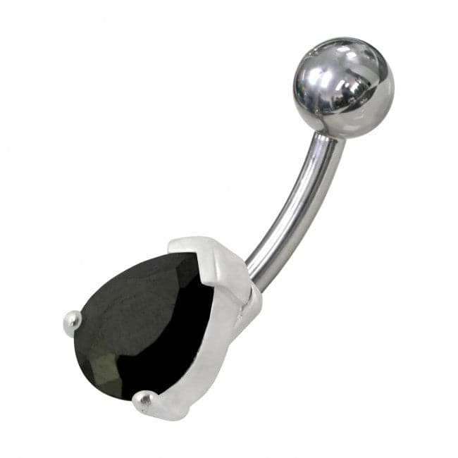 925 Sterling Silver Fancy Jewelled Non-Moving Curved Bar Navel Ring - Monster Piercing