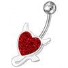 925 Sterling Silver Fancy Heart Jewelled Curved Bar Non-Moving Belly Ring
