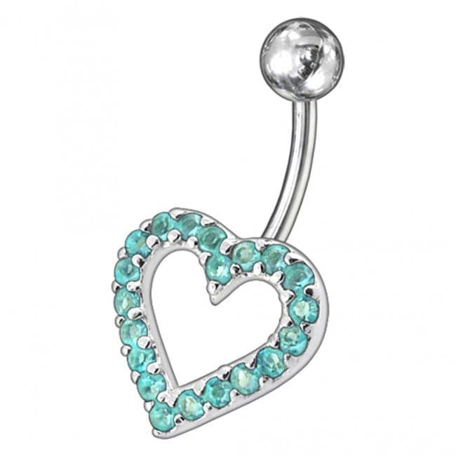 Fancy Heart Jewelled Non-Moving Titanium Bar Belly Ring - Monster Piercing