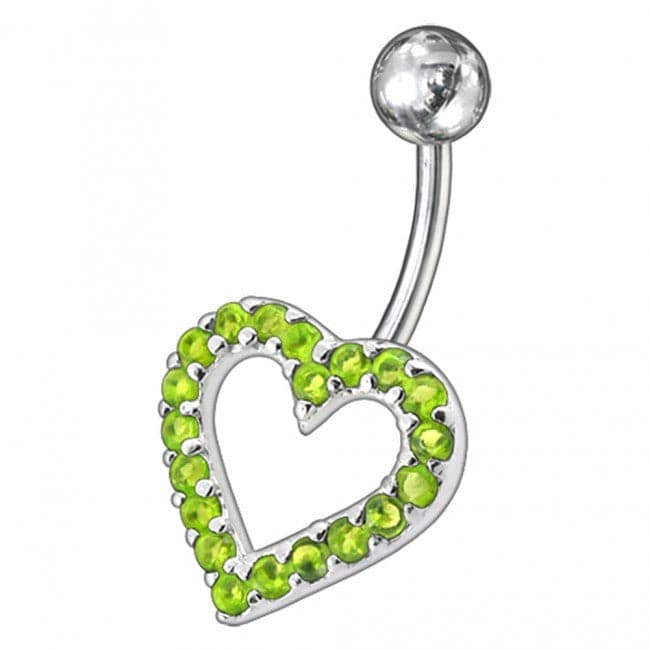 Fancy Heart Jewelled Non-Moving Titanium Bar Belly Ring - Monster Piercing