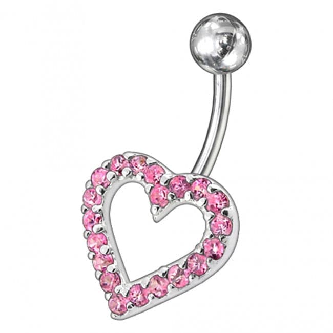 Fancy Heart Jewelled Non-Moving Titanium Bar Belly Ring - Monster Piercing