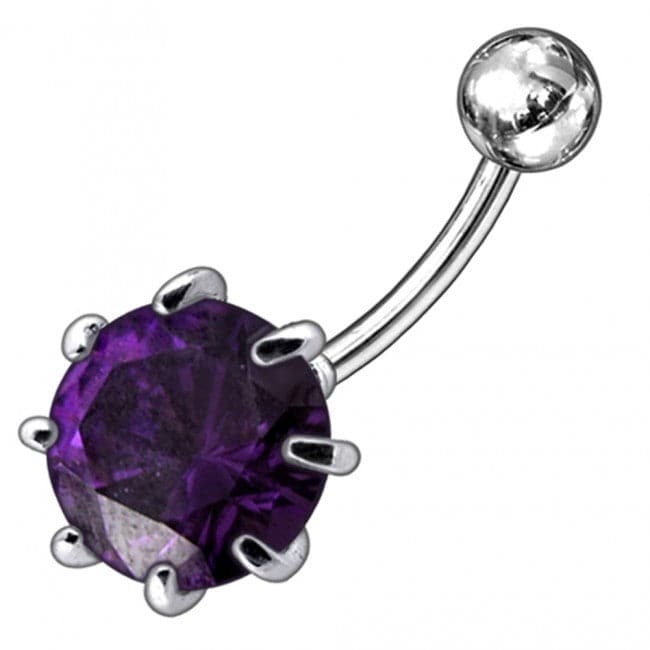 925 Sterling Silver Single Jewelled Silver Belly Ring - Monster Piercing