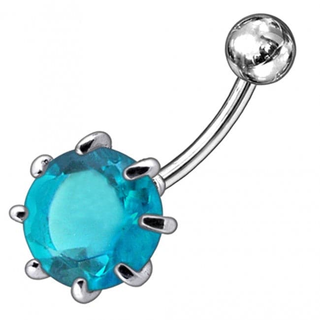 925 Sterling Silver Single Jewelled Silver Belly Ring - Monster Piercing