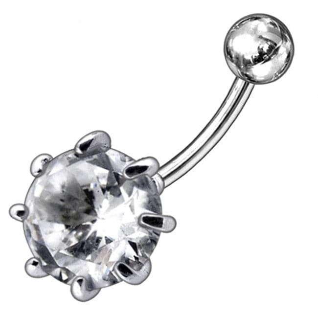 925 Sterling Silver Single Jewelled Silver Belly Ring - Monster Piercing