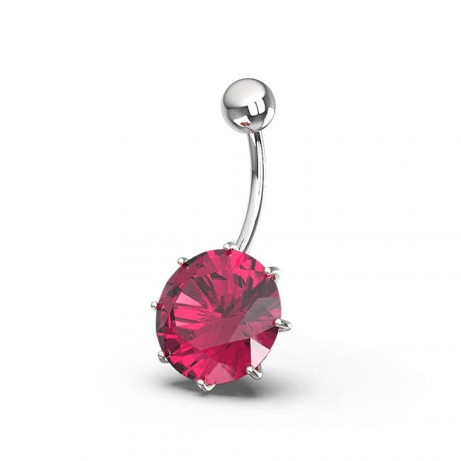 925 Sterling Silver Single Jewelled Silver Belly Ring - Monster Piercing
