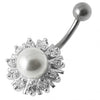 925 Sterling Silver Pearl flower Silver Belly Ring