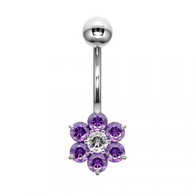 925 Sterling Silver Cute Jewelled Flower Silver Belly Ring - Monster Piercing