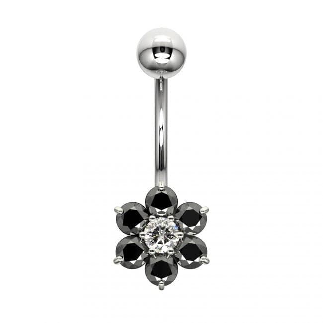 925 Sterling Silver Cute Jewelled Flower Silver Belly Ring - Monster Piercing