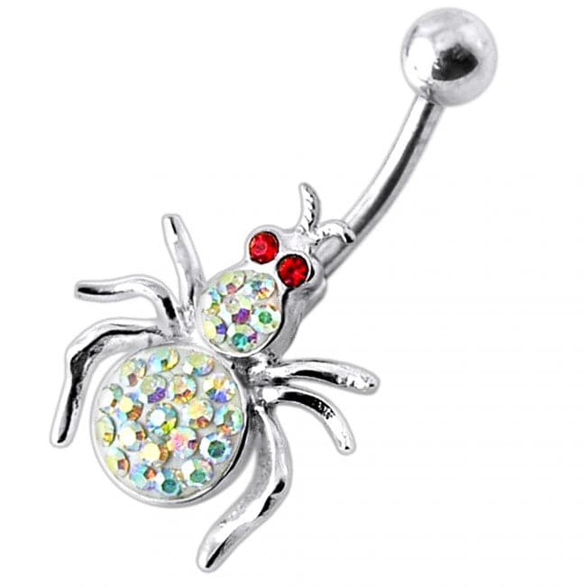 925 Sterling Silver Jewelled Spider Silver Belly Ring - Monster Piercing