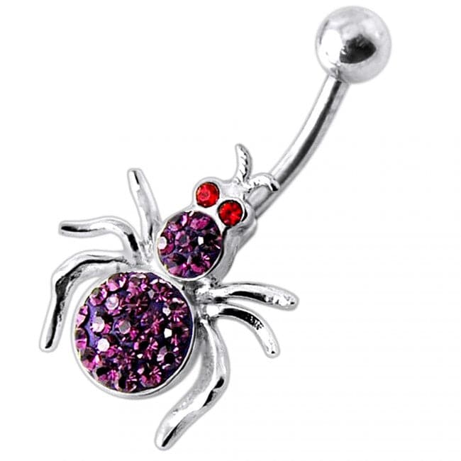 925 Sterling Silver Jewelled Spider Silver Belly Ring - Monster Piercing