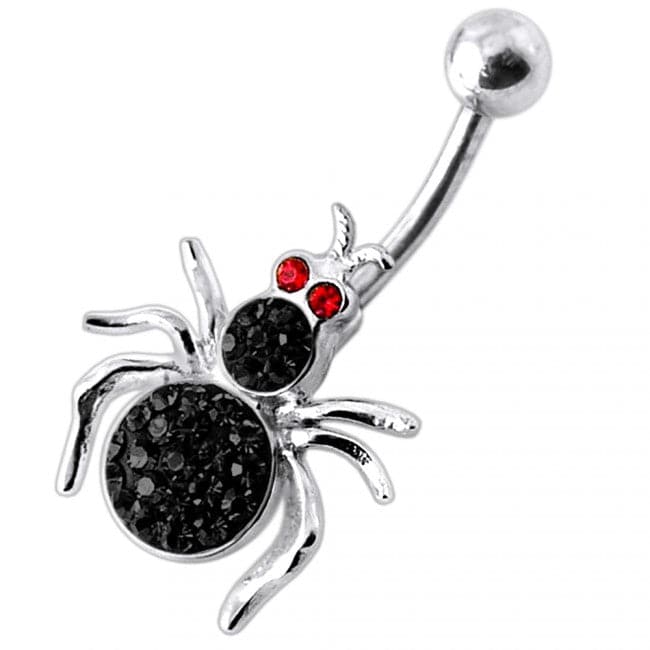 925 Sterling Silver Jewelled Spider Silver Belly Ring - Monster Piercing