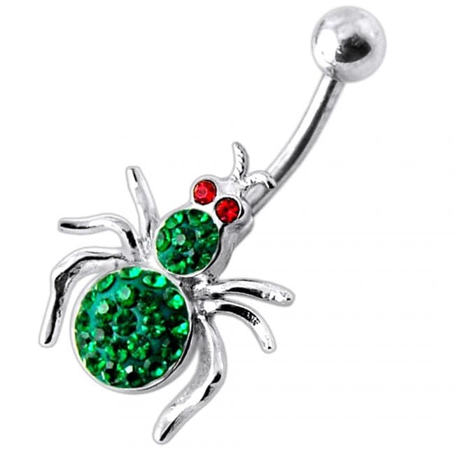 925 Sterling Silver Jewelled Spider Silver Belly Ring - Monster Piercing