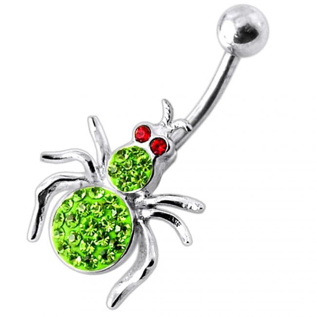 925 Sterling Silver Jewelled Spider Silver Belly Ring - Monster Piercing