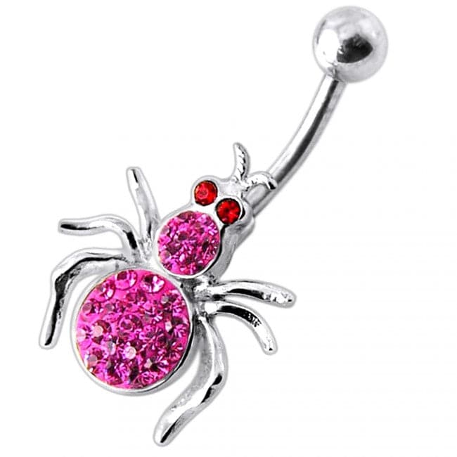 925 Sterling Silver Jewelled Spider Silver Belly Ring - Monster Piercing