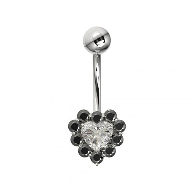 925 Sterling Silver Heart Design Surgical Steel Belly Ring - Monster Piercing