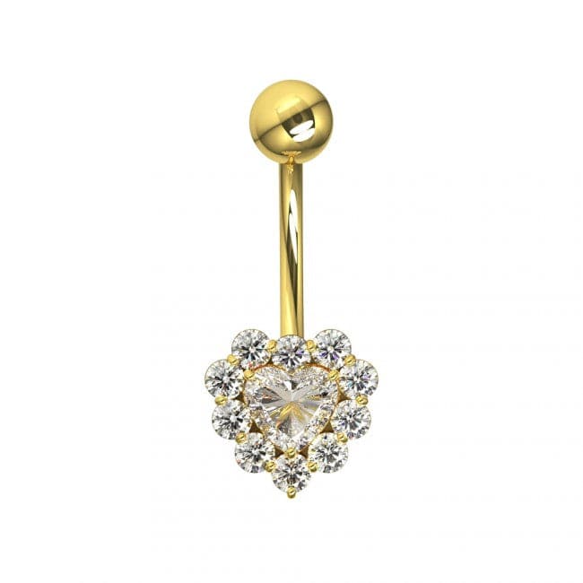 925 Sterling Silver Heart Design Surgical Steel Belly Ring - Monster Piercing