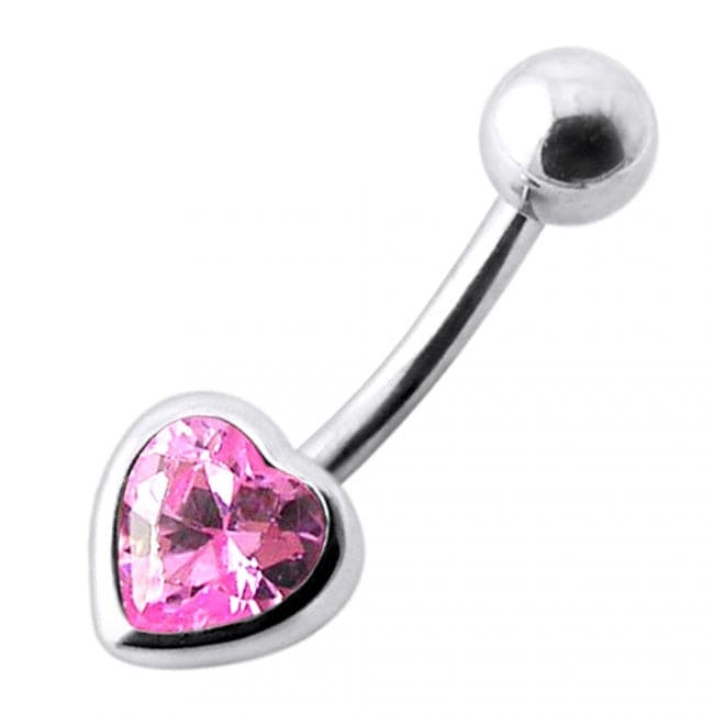 925 Sterling Silver Jewelled Big Heart Silver Belly Ring - Monster Piercing