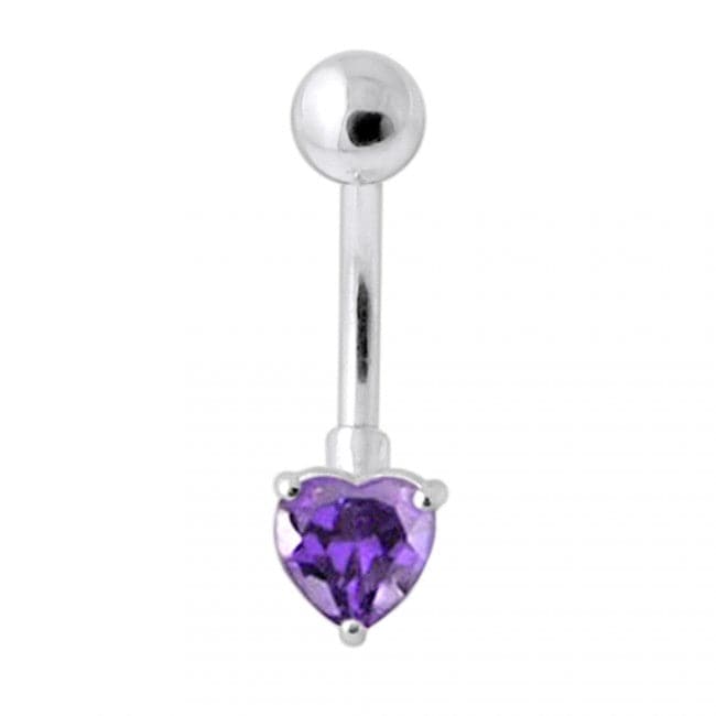 925 Sterling Silver Single Heart Jewelled Navel Banana - Monster Piercing