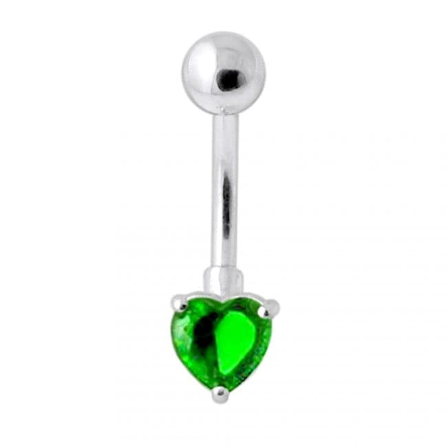 925 Sterling Silver Single Heart Jewelled Navel Banana - Monster Piercing