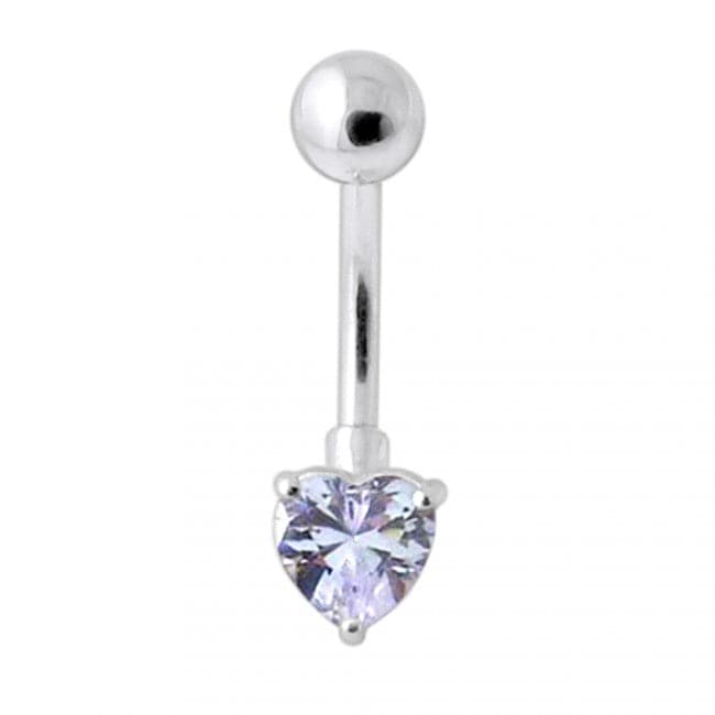 925 Sterling Silver Single Heart Jewelled Navel Banana - Monster Piercing