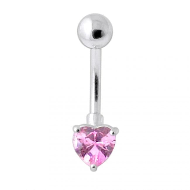 925 Sterling Silver Single Heart Jewelled Navel Banana - Monster Piercing