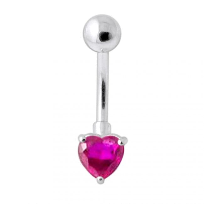 925 Sterling Silver Single Heart Jewelled Navel Banana - Monster Piercing