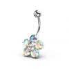 925 Sterling Silver Jewelled Flower Non Dangling Navel Bar