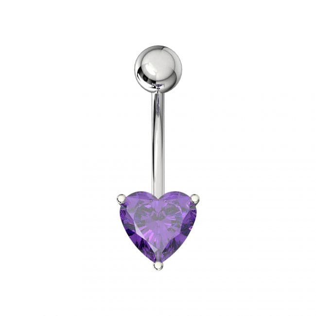 925 Sterling Silver Single Jewelled Heart in Claw Setting Navel Belly Bar - Monster Piercing