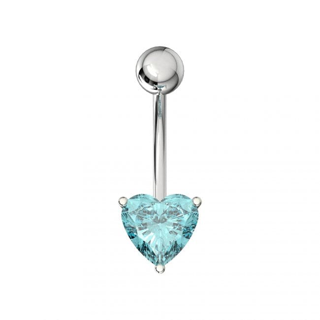 925 Sterling Silver Single Jewelled Heart in Claw Setting Navel Belly Bar - Monster Piercing